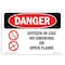 Signmission OSHA Danger Sign, 10" Height, 14" Width, Aluminum, Oxygen In Use No Smoking Or Open Flame, Landscape OS-DS-A-1014-L-1514 - alternate 1